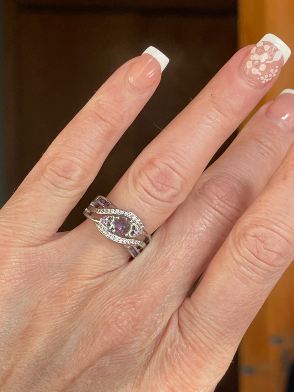 Sterling Silver Mystic Quartz & CZ Ring Purple Statement Ring